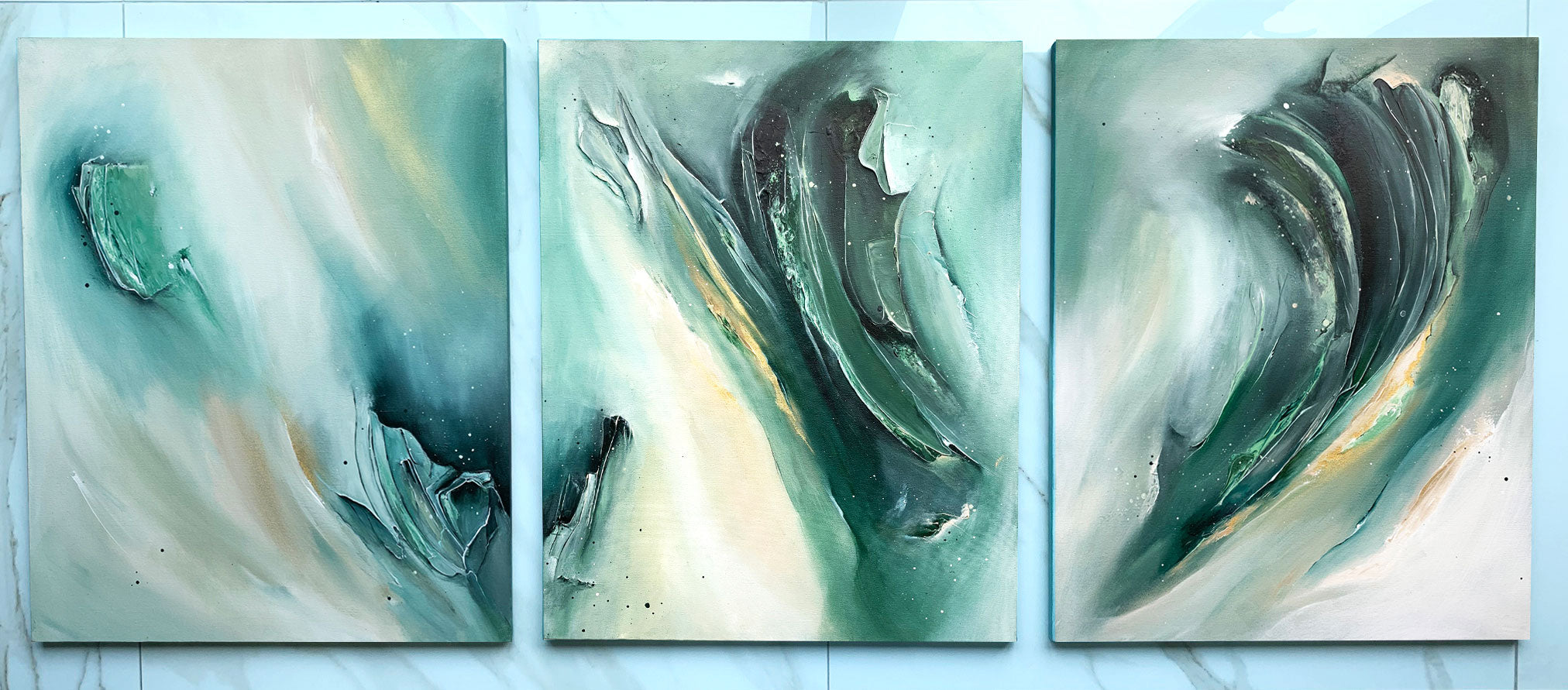 sage embers triptych - 60x75cm